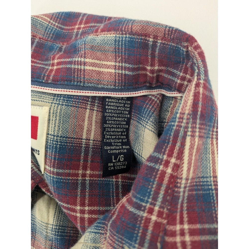 Wrangler Western Plaid Flannel Shirt Men Large Long Sleeve Snap Button Red Beige - Picture 4 of 9